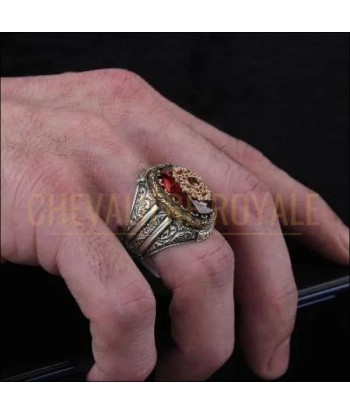 Chevalière homme argent artisanale pierre rouge bijou de sultan ouvre sa boutique