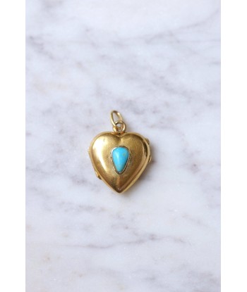 Pendentif médaillon ancien cœur ouvrant en or jaune et turquoise Economisez 