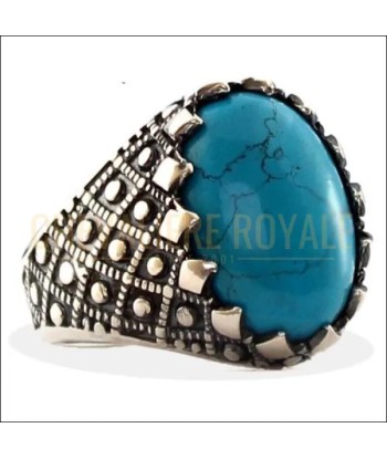 Chevalière homme argent avec pierre turquoise onyx ou agate du meilleur 