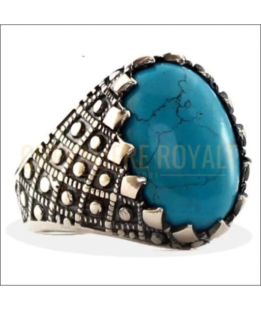 Chevalière homme argent avec pierre turquoise onyx ou agate du meilleur 