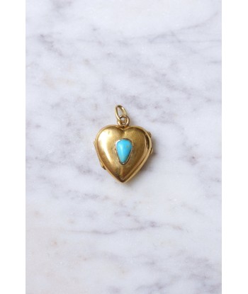 Pendentif médaillon ancien cœur ouvrant en or jaune et turquoise Economisez 