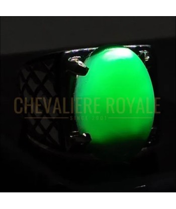 Chevalière homme en argent la pierre d'agate verte naturelle en stock