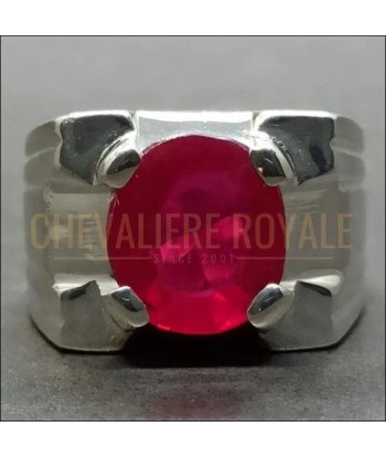 Chevalière argent massif avec la pierre rouge rubis 5 carats pas cher