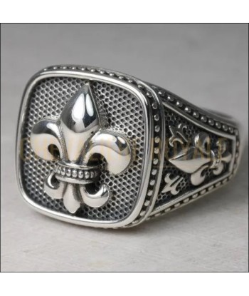 Chevalière homme argent style Byzantine Fleur de Lis livraison et retour toujours gratuits