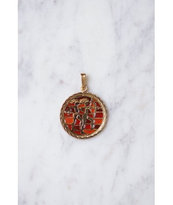 Pendentif médaille vintage astrologique gémeaux en or et émail Les magasins à Paris et en Île-de-France