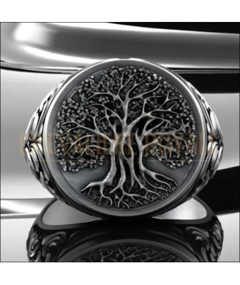 Chevalière argent avec le symbole de l'arbre de vie de l' environnement