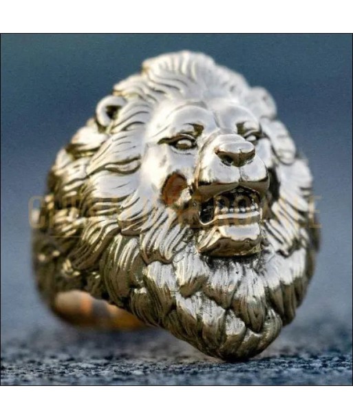 Chevalière tête de lion or massif 14-18 carats le symbole du pouvoir de pas cher