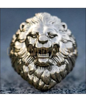 Chevalière tête de lion or massif 14-18 carats le symbole du pouvoir de pas cher