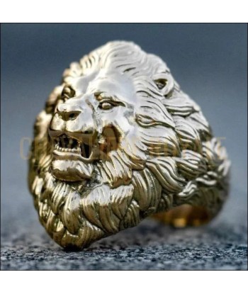 Chevalière tête de lion or massif 14-18 carats le symbole du pouvoir de pas cher