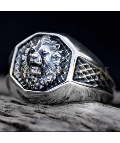 Chevalière tête de lion artisanale en argent massif détaillé Pour