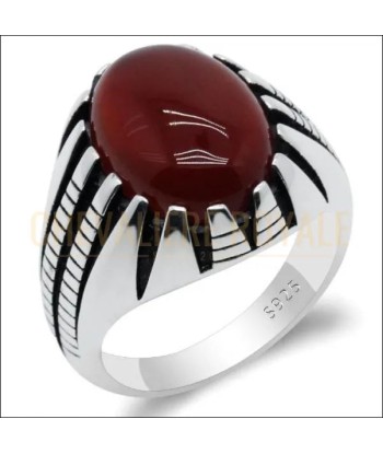 Bague chevalière homme argent avec la pierre d'agate - 9 gr les ligaments