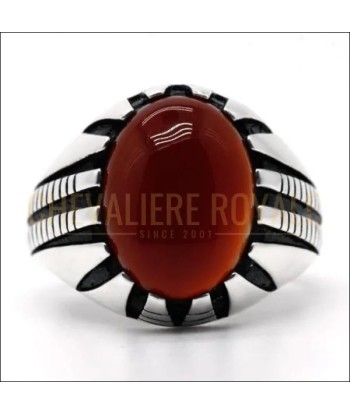 Bague chevalière homme argent avec la pierre d'agate - 9 gr les ligaments