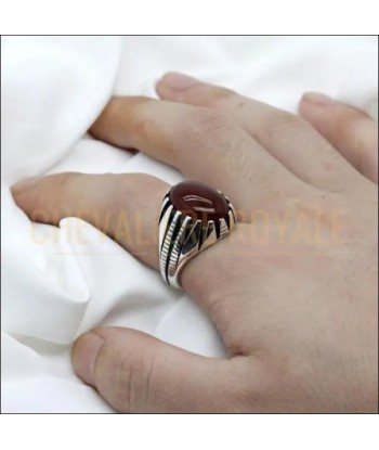 Bague chevalière homme argent avec la pierre d'agate - 9 gr les ligaments