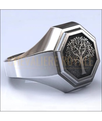 Chevalière argent massif design arbre de vie forme octogonale Vous souhaitez 