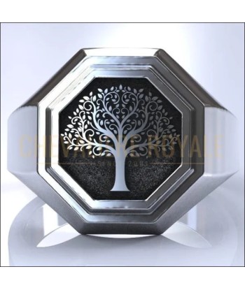 Chevalière argent massif design arbre de vie forme octogonale Vous souhaitez 