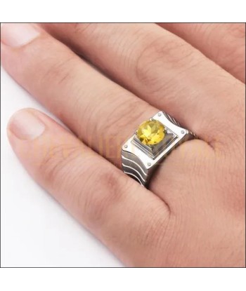 Chevalière argent massif plaqué or la citrine et diamants rembourrage situé sous