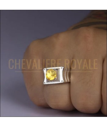 Chevalière argent massif plaqué or la citrine et diamants rembourrage situé sous