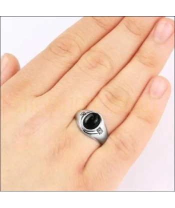 Chevalière en argent massif plaqué or blanc avec onyx noir Fin de série