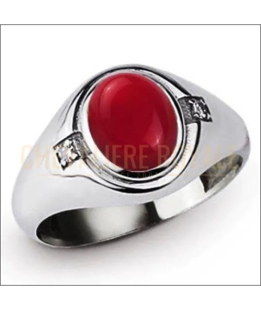 Chevalière homme plaqué or blanc avec la pierre agate rouge en ligne