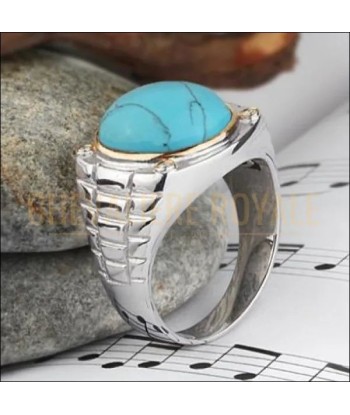 Chevalière homme en argent 925 la pierre turquoise et diamants 2024