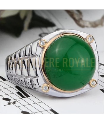 Chevalière homme argent 925 plaquée or la pierre agate verte la chaussure