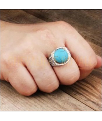 Chevalière homme en argent 925 la pierre turquoise et diamants 2024