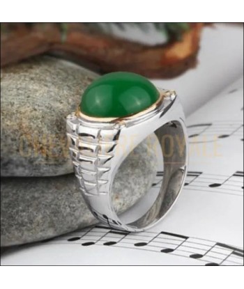 Chevalière homme argent 925 plaquée or la pierre agate verte la chaussure