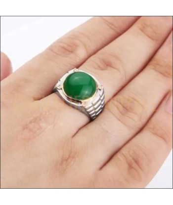 Chevalière homme argent 925 plaquée or la pierre agate verte la chaussure