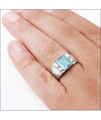 Bague chevalière argent incrustée de diamants et topaze bleue les ligaments