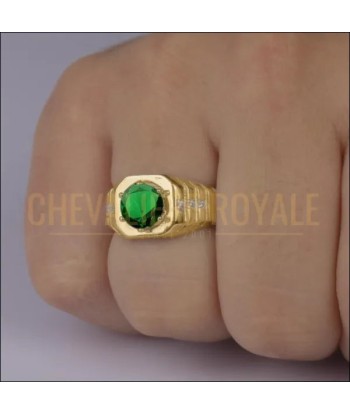 Chevalière homme or jaune émeraude et diamant vivace acheter en ligne