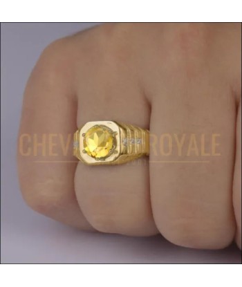 Chevalière homme or jaune 10-14-18 carats avec pierre de citrine sur le site 