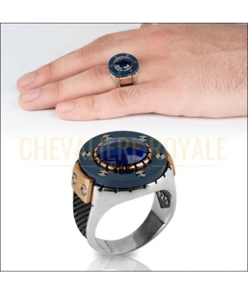 Chevalière homme argent 925 taillée en zircone bleue la chaussure