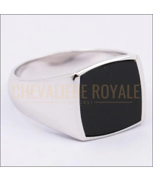 Chevalière homme argent massif doté pierre onyx noir centré votre