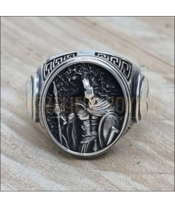 Chevalière homme argent massif design guerrier spartiate français