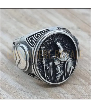 Chevalière homme argent massif design guerrier spartiate français