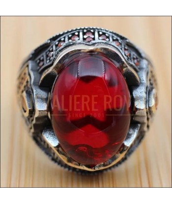 Chevalière homme argent avec incrustation de rubis rouge de France