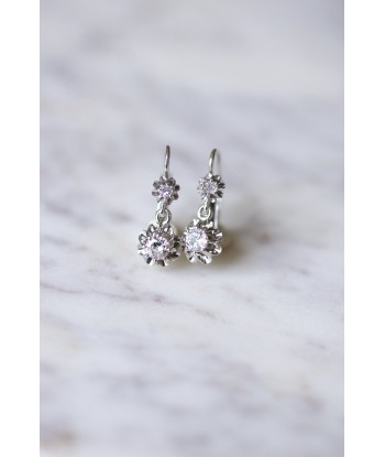 Boucles d'oreilles dormeuses Art Déco anciennes en or blanc, platine, et diamants 0.50 Ct soldes