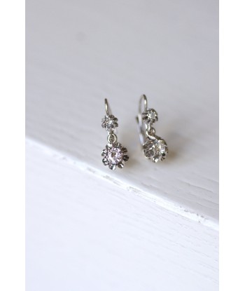 Boucles d'oreilles dormeuses Art Déco anciennes en or blanc, platine, et diamants 0.50 Ct soldes