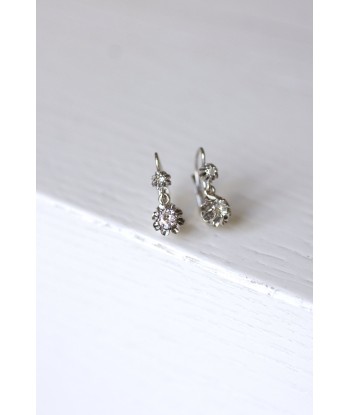 Boucles d'oreilles dormeuses Art Déco anciennes en or blanc, platine, et diamants 0.50 Ct soldes