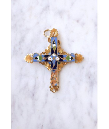 Croix ancienne régionale, du Puy en Velay, en or 18Kt et émail bleu et noir, XVIIIe Siècle est présent 