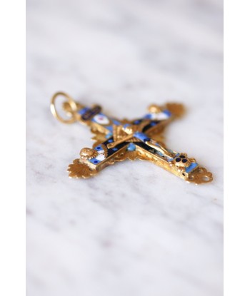 Croix ancienne régionale, du Puy en Velay, en or 18Kt et émail bleu et noir, XVIIIe Siècle est présent 