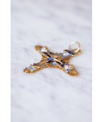 Croix ancienne régionale, du Puy en Velay, en or 18Kt et émail bleu et noir, XVIIIe Siècle est présent 