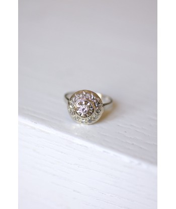 Bague ronde de fiançailles style Art Deco or blanc et diamants vous aussi creer 