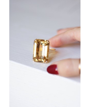 Bague de cocktail vintage citrine 42 Cts sur or jaune 18Kt le concept de la Pate a emporter 