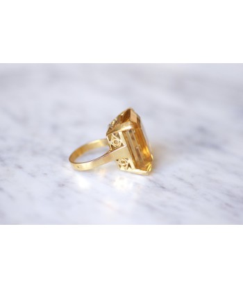 Bague de cocktail vintage citrine 42 Cts sur or jaune 18Kt le concept de la Pate a emporter 