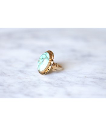 Bague de cocktail vintage en or rose 14Kt et cabochon de turquoise le des métaux précieux