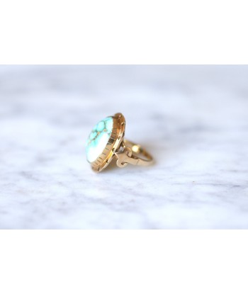 Bague de cocktail vintage en or rose 14Kt et cabochon de turquoise le des métaux précieux