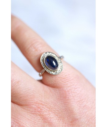 Bague Belle Epoque saphir cabochon 3.50 Cts entourage diamants sur or online