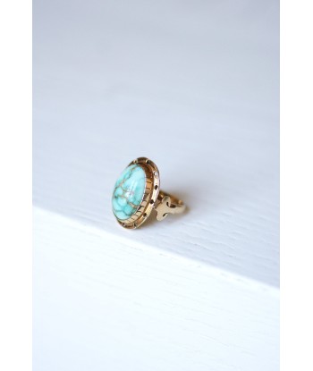 Bague de cocktail vintage en or rose 14Kt et cabochon de turquoise le des métaux précieux