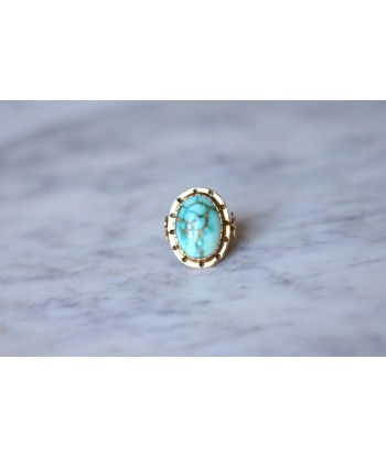 Bague de cocktail vintage en or rose 14Kt et cabochon de turquoise le des métaux précieux